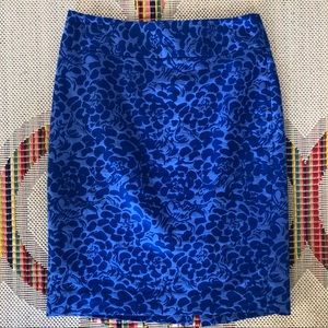 Blue floral jacquard LOFT pencil skirt
